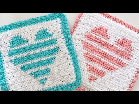 Crochet Striped Heart Hot Pad (pot holder)