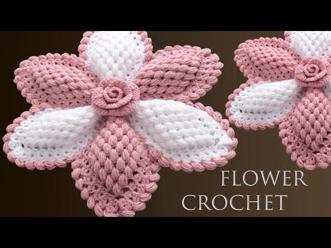 Como hacer flores gigantes con rosa 3D a Crochet para centro de mesa tejido fácil