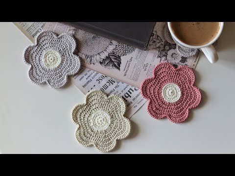 طريقة عمل كوستر وردة بالكروشيه | how to crochet a flower coaster