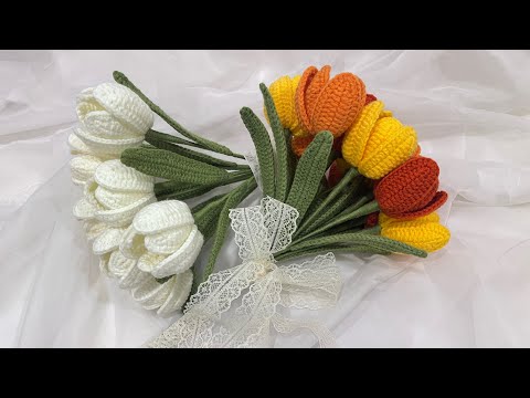 Crochet Tulips | Crochet Bridal Flower Bouquet | Beginner Friendly | DIY Wedding Bouquet 💐