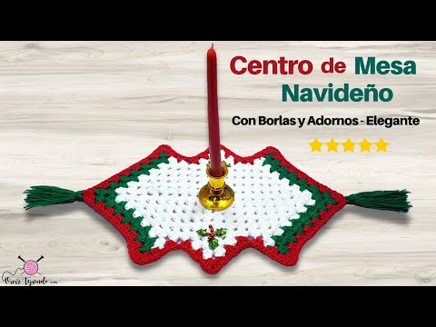 🧶 Tejidos de NAVIDAD a Ganchillo 🌈 Centro de Mesa Navideño a Crochet en Forma de Rombo con Borlas