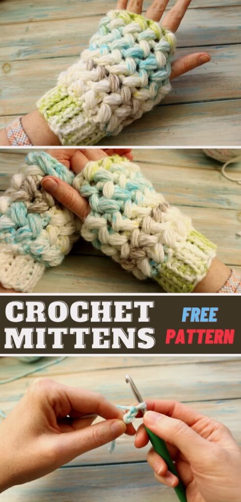 Braided Crochet Puff Stitch Mittens 