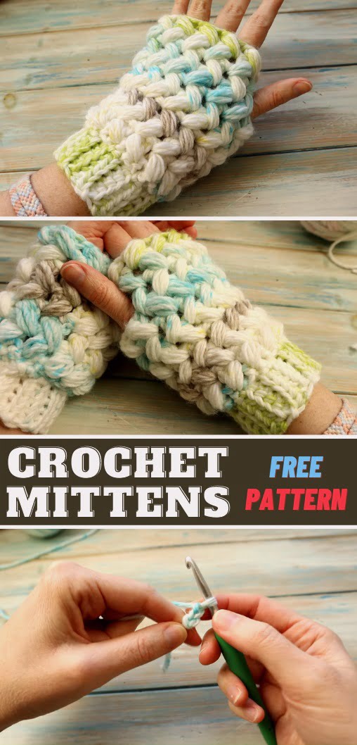 Braided Crochet Puff Stitch Mittens