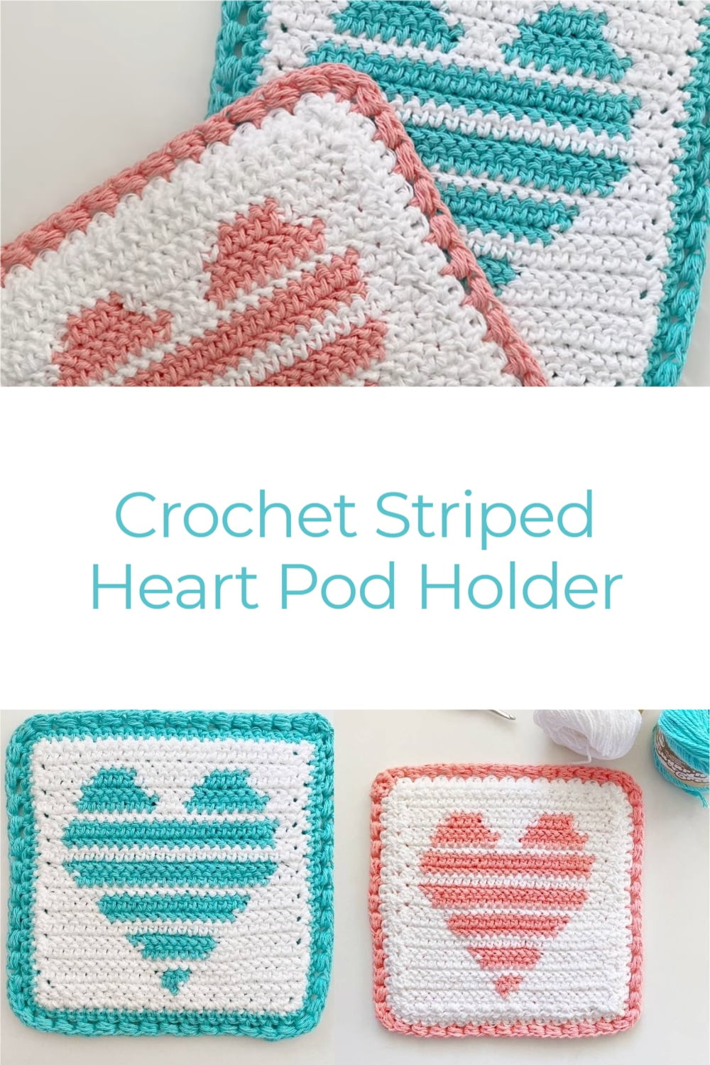 Crochet Striped Heart Pod Holder