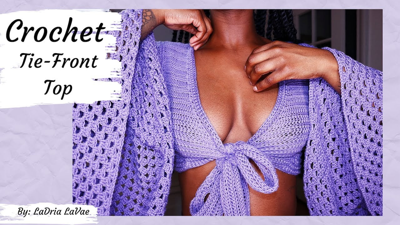 crochet tie front top long sleeve