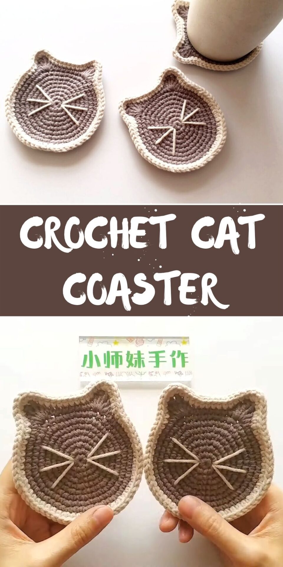 Super easy crochet cat coaster pattern for beginners _ Tutorial