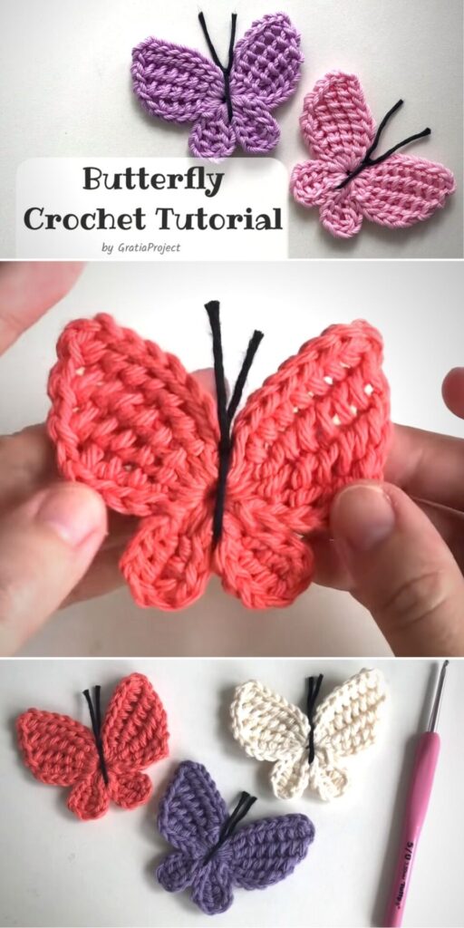 Crochet Tunisian Stitch Butterfly Applique - Crocheted World