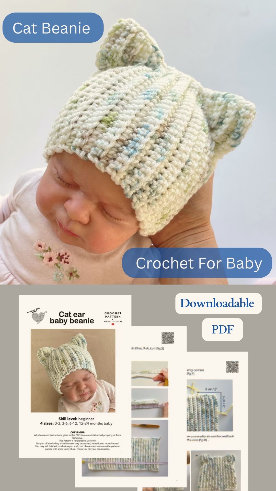 cat beanie crochet for baby