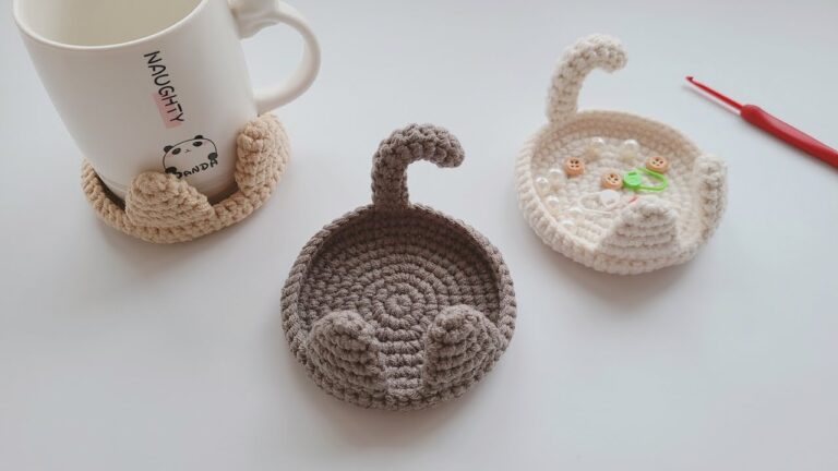 Cute Cat Crochet Coaster Pattern - Create charming cat-shaped coasters with this delightful crochet pattern