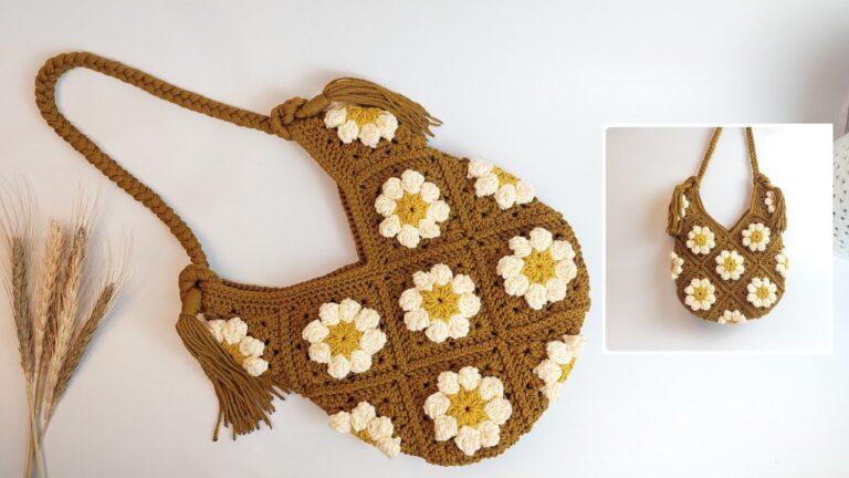 Daisy Granny Square Bag Crochet Pattern - Create a stylish bag adorned with classic granny square motifs and daisy embellishments with this charming crochet pattern