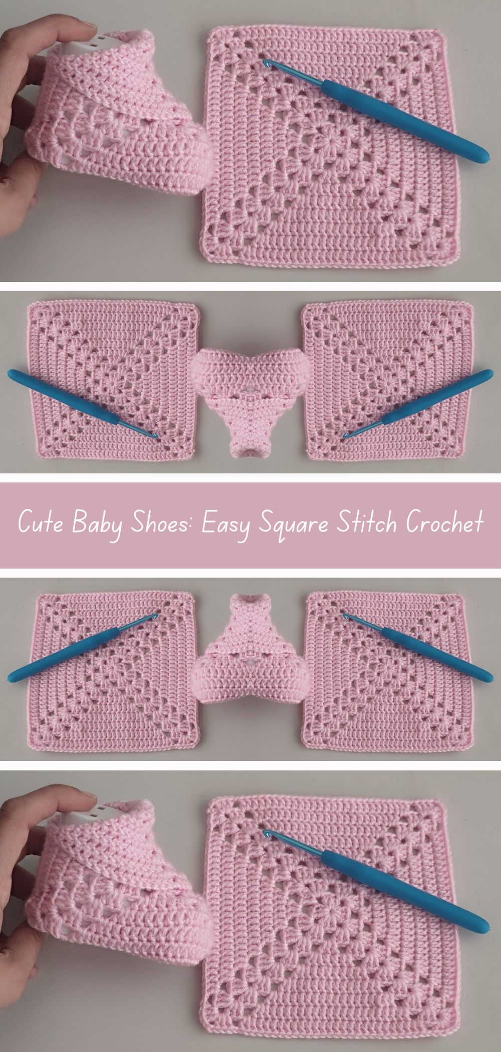 Cute Baby Shoes: Square Stitch Crochet Tutorial - Perfect for beginners, create adorable baby shoes with this simple crochet technique
