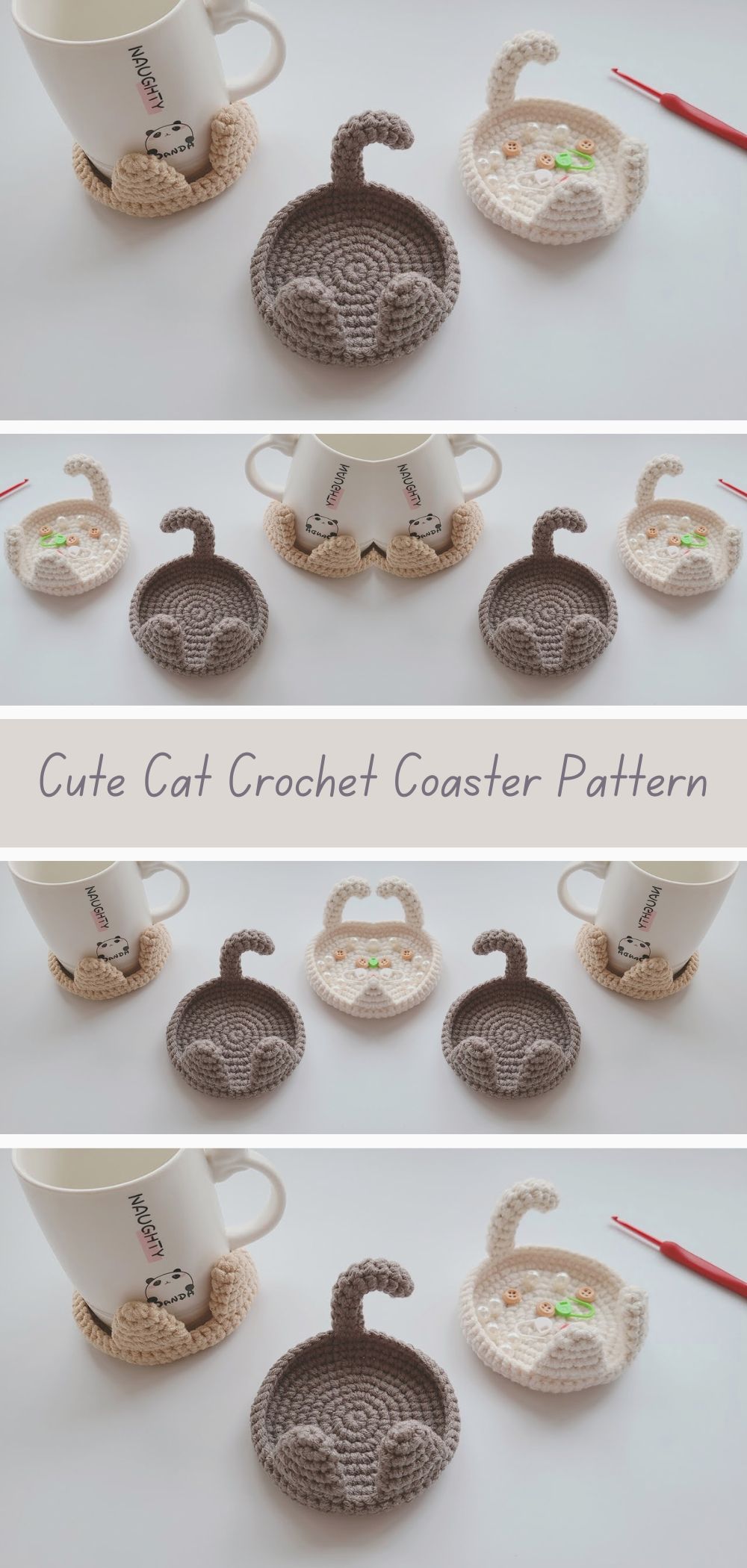 Cute Cat Crochet Coaster Pattern - Create adorable cat-shaped coasters with this charming crochet pattern"
