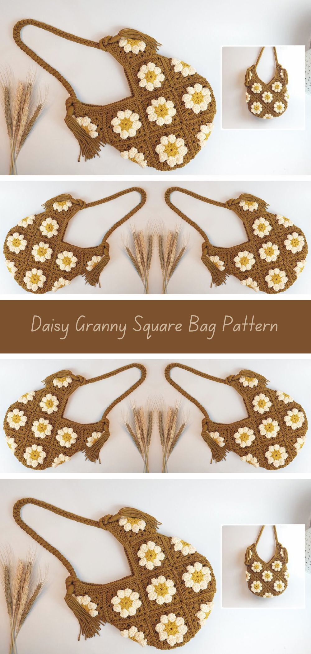 Daisy Granny Square Bag Crochet Pattern - Create a stylish and functional bag adorned with delightful daisy motifs with this charming crochet pattern