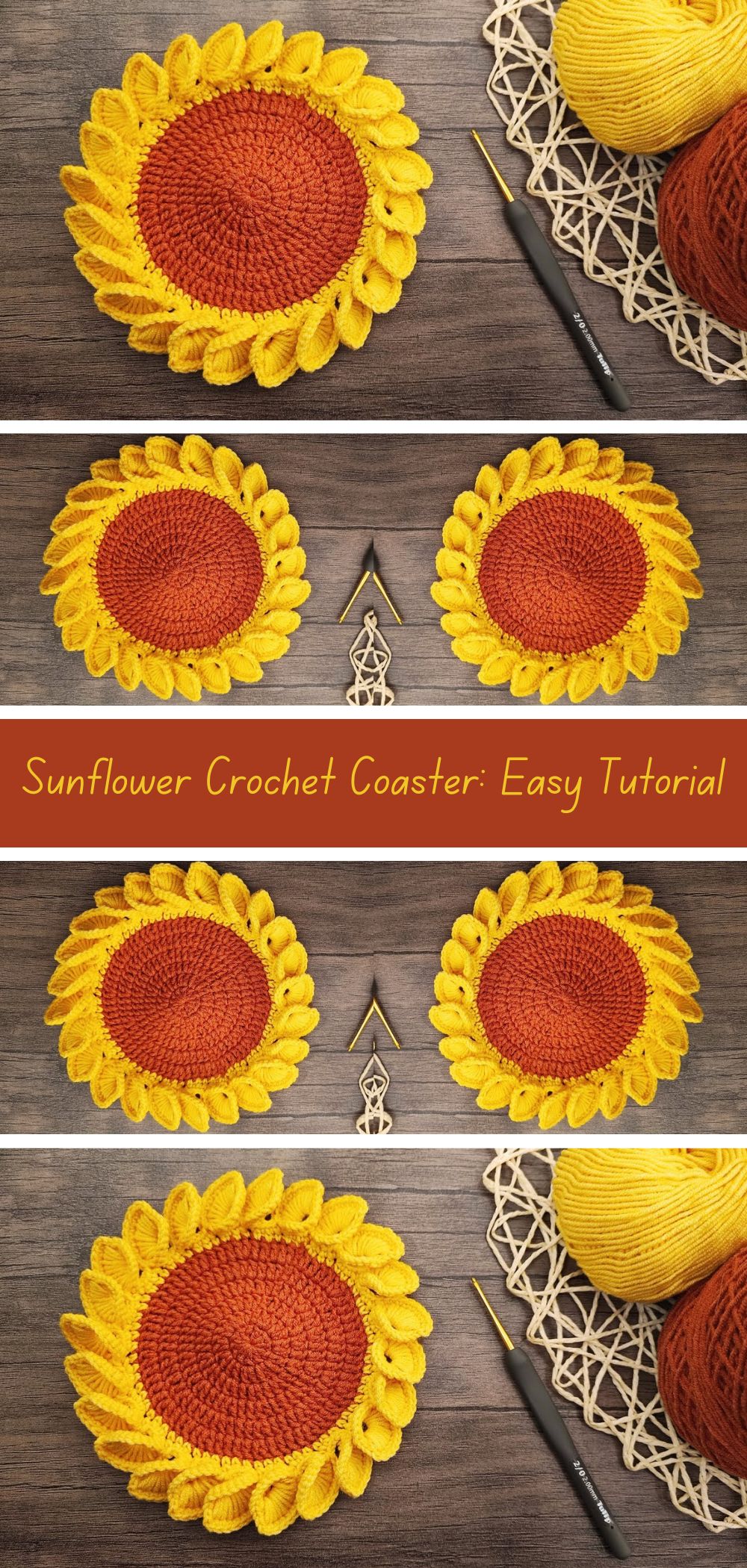 Easy Crochet Sunflower Coaster Pattern - Bright and cheerful coasters to add a touch of sunshine to your home decor