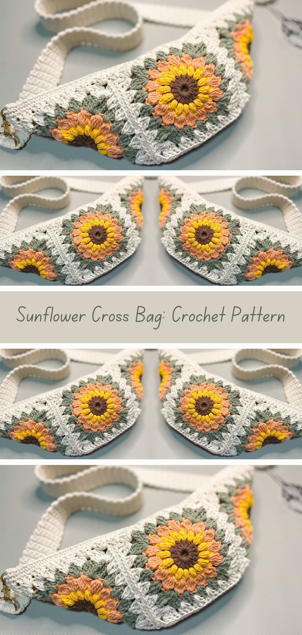 Sunflower Cross Bag Crochet Pattern - Create a stylish crossbody bag adorned with sunflower motifs with this delightful crochet pattern