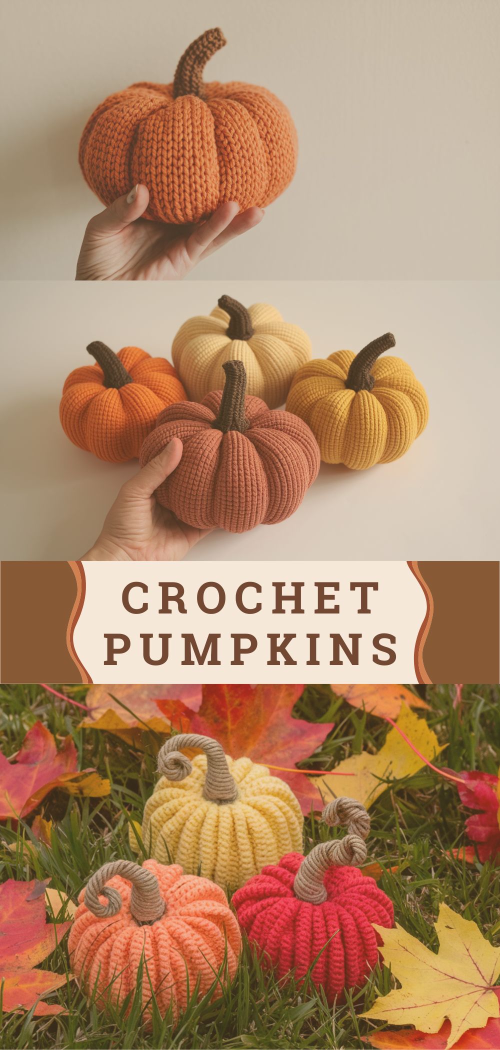 Handmade crochet pumpkin with simple and quick pattern for fall decor.