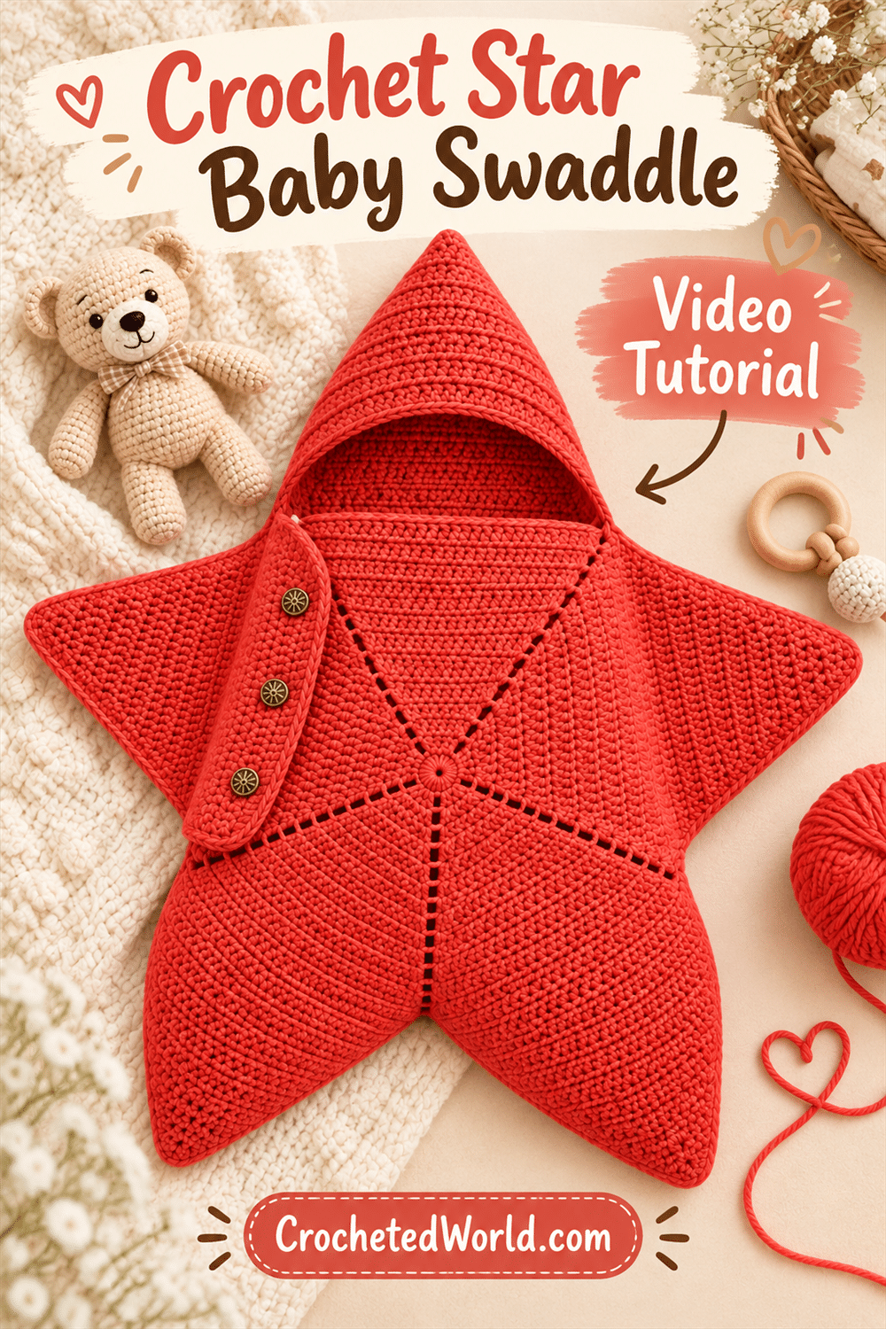 Crochet Star Baby Swaddle: Handmade Project Tutorial. AI-modified Pinterest image.