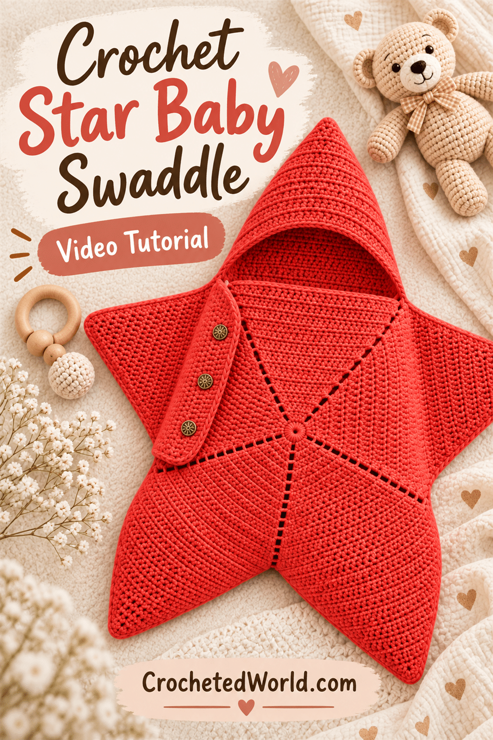 Crochet Star Baby Swaddle: Cozy Crochet Inspiration. AI-modified Pinterest image.