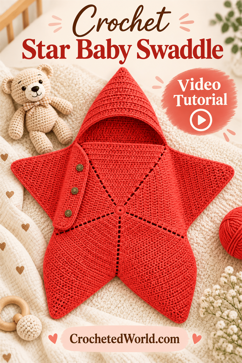 Crochet Star Baby Swaddle: Crochet Pattern Walkthrough. AI-modified Pinterest image.